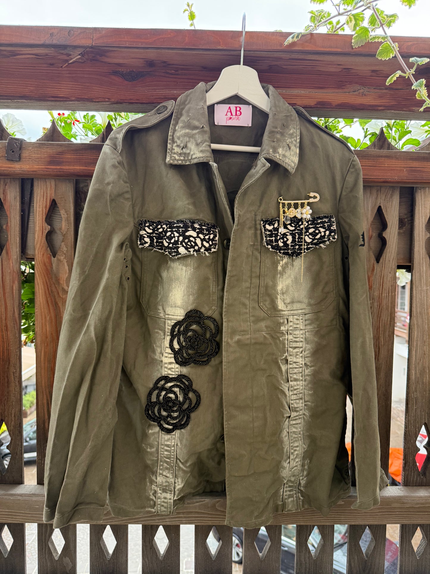 ABpink🩷 giacca verde militare patch 5 Vestibilitá 38-42
