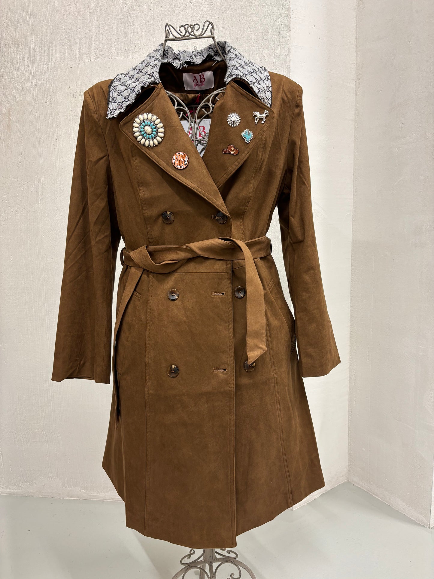 ABpink🩷 trench ecosuede (LA RENNINA) colore tabacco mis M vestibilità 42/46