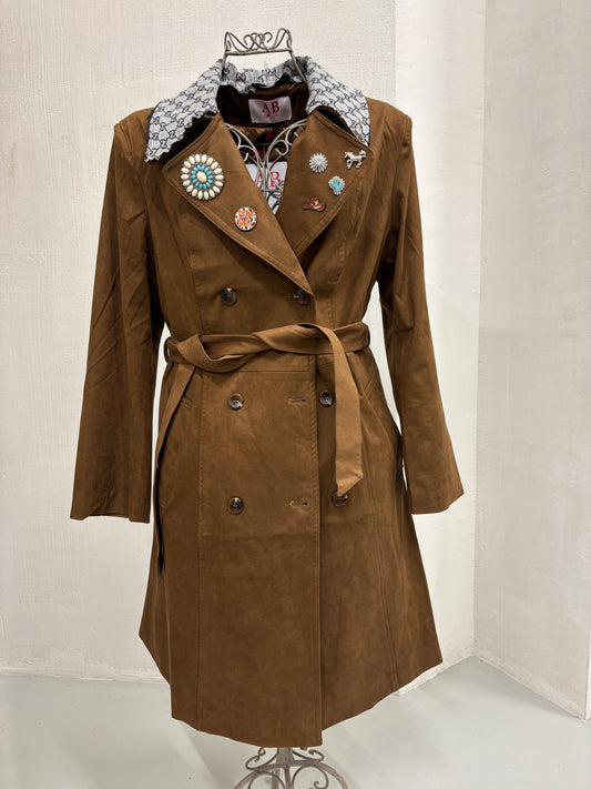 ABpink🩷 trench ecosuede (LA RENNINA) colore tabacco mis M vestibilità 42/46