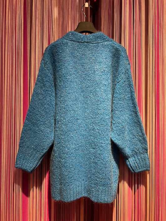 Open Lab cardigan in maglia con paillettes celeste ketty sconto 50%