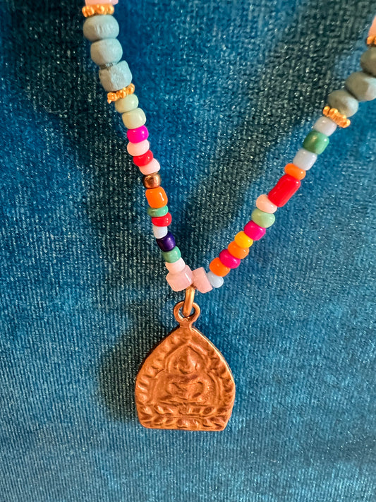 Collana perline multicolor ciondolo Buddha