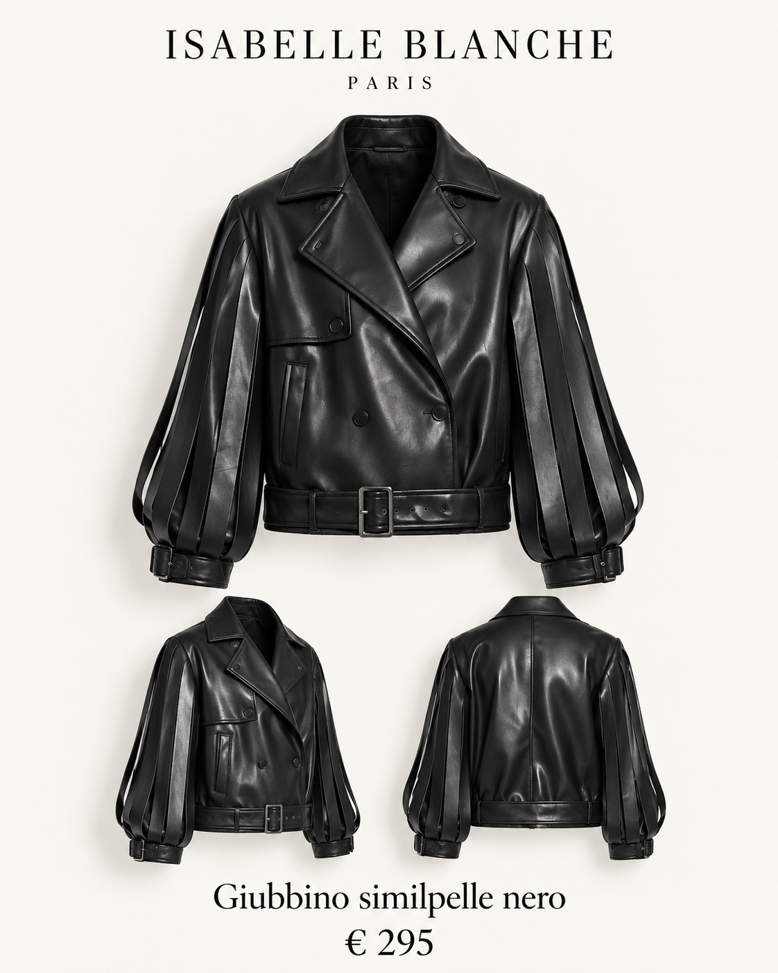 Isabelle Blanche Paris giubbotto biker in ecopelle con motivo decorativo a strisce nero