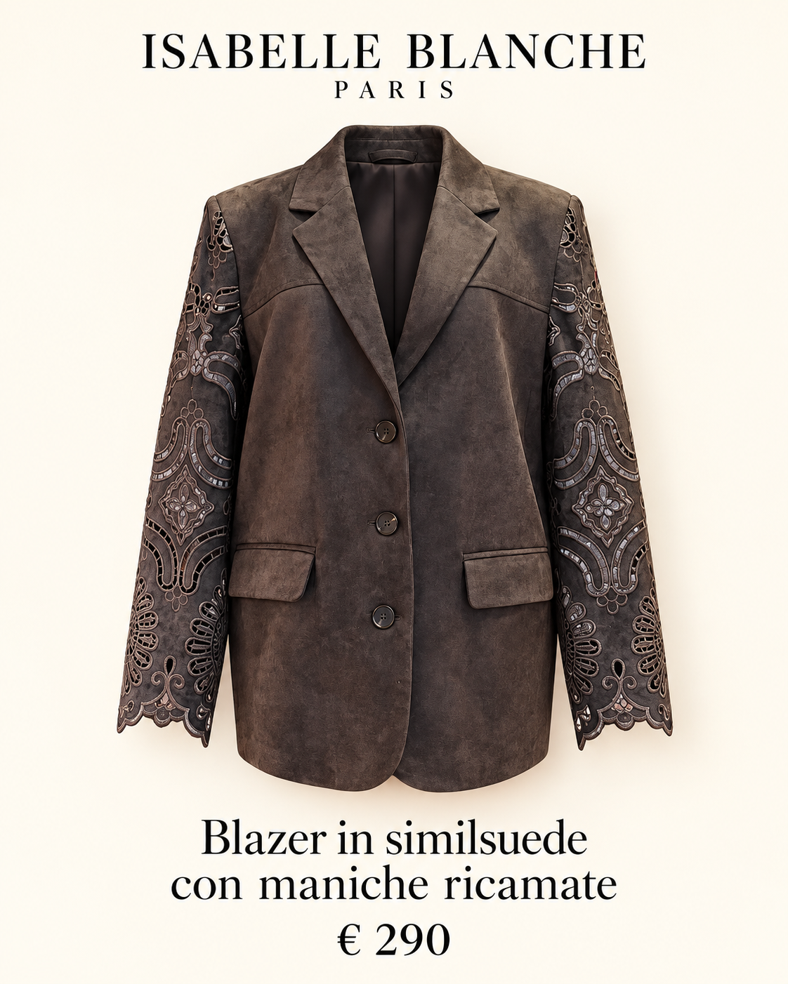 Isabelle Blanche Paris blazer in similsuede con maniche ricamate colore marrone