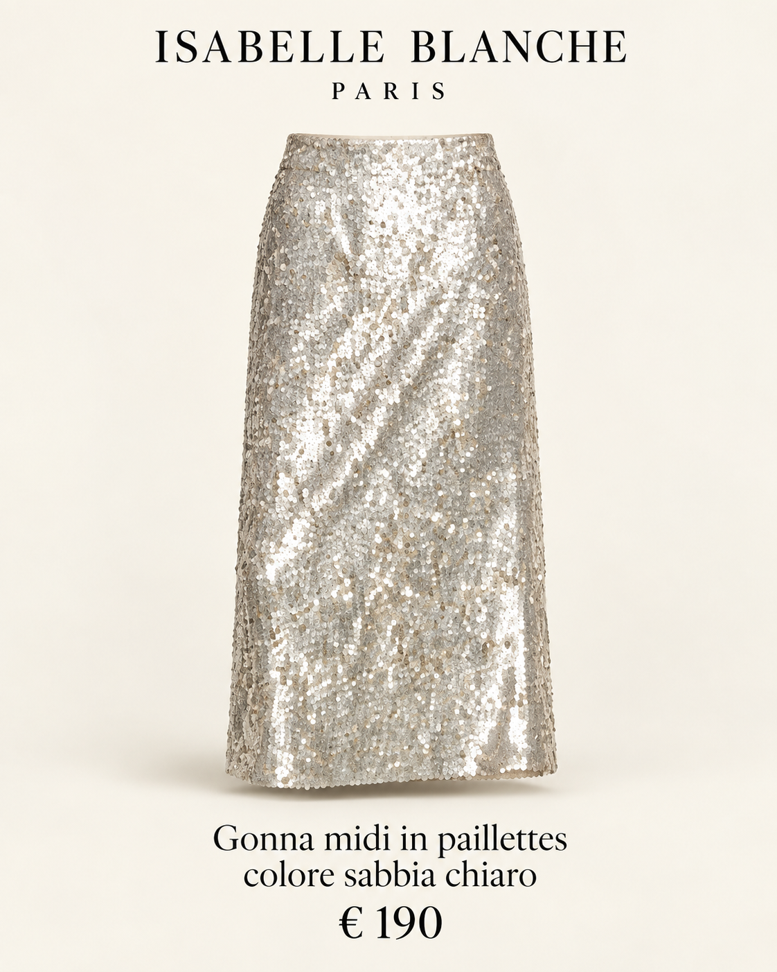 Isabelle Blanche Paris gonna midi in paillettes colore sabbia chiaro