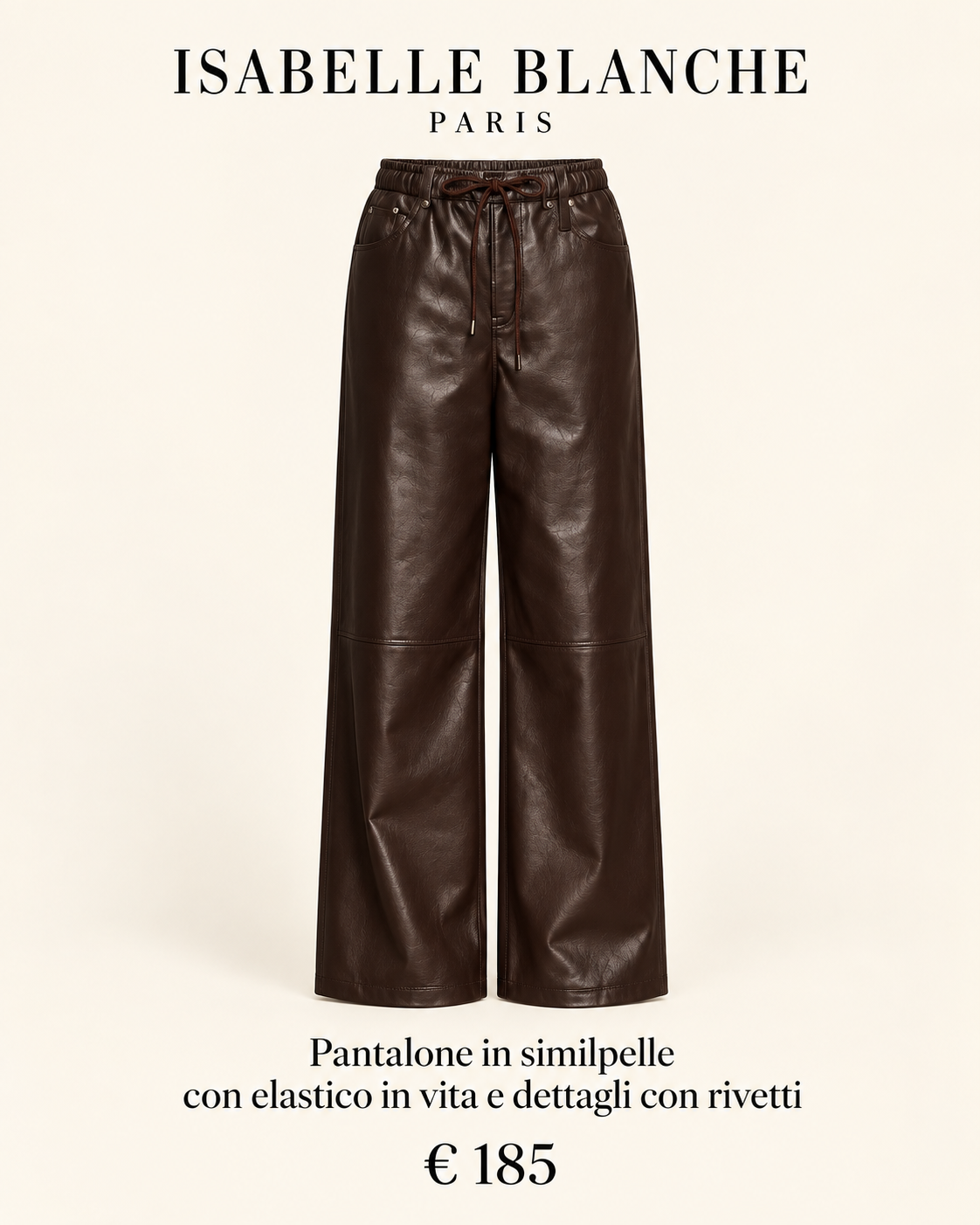 Isabelle Blanche Paris pantalone similpelle con elastico in vita e finiture rivetti