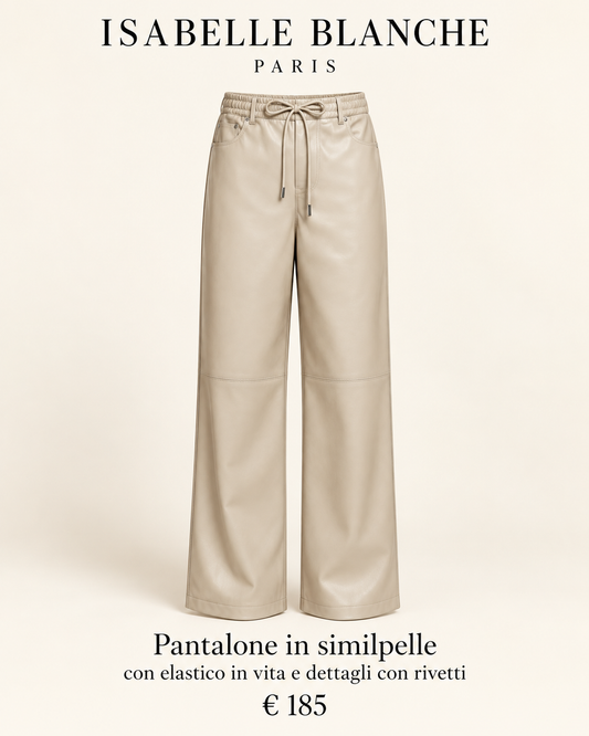 Isabelle Blanche Paris pantalone in similpelle con elastico in vita e finiture  con rivetti