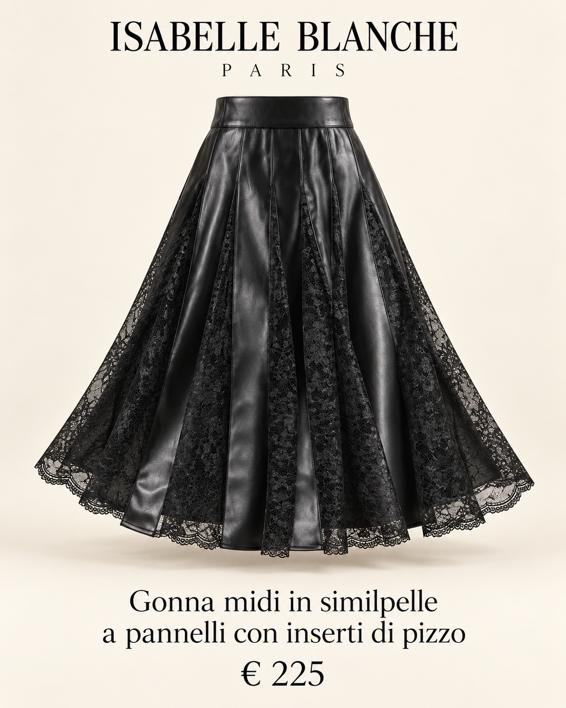 Isabelle Blanche Paris gonna midi in similpelle a pannelli con inserti di pizzo
