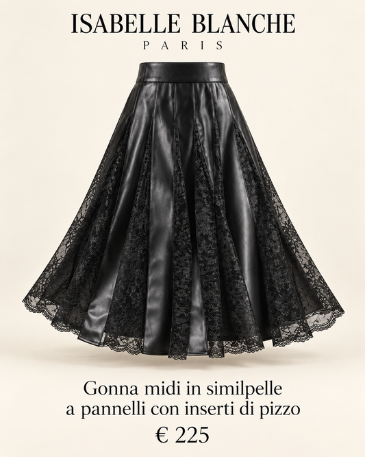 Isabelle Blanche Paris gonna midi in similpelle a pannelli con inserti di pizzo
