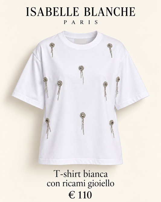 Isabelle Blanche Paris t shirt manica corta con ricami gioiello