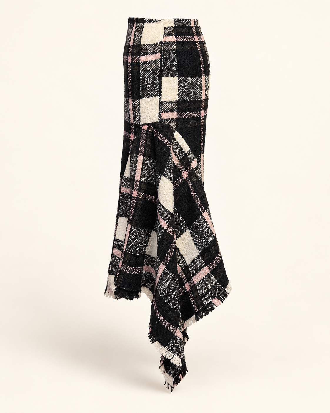Essentiel antwerp gonna midi a tubino drappeggiata a quadri neri bianchi e rosa