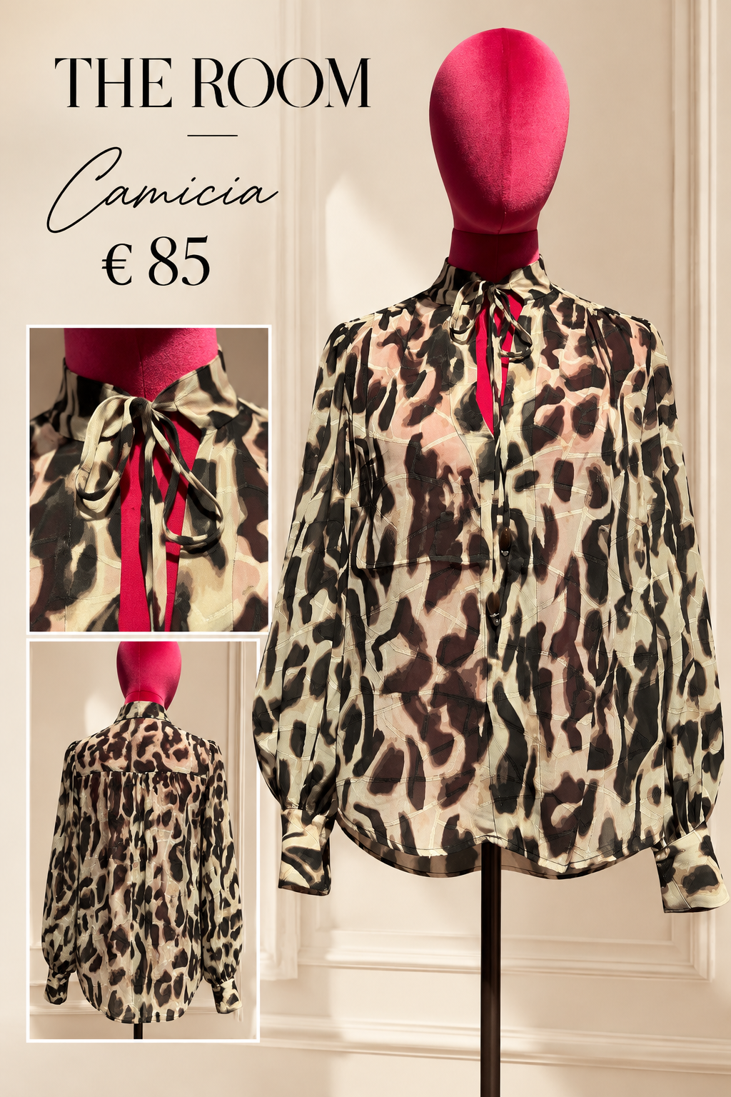 The room blusa animalier collo alla coreana con chiusura laccetto e maniche ampie