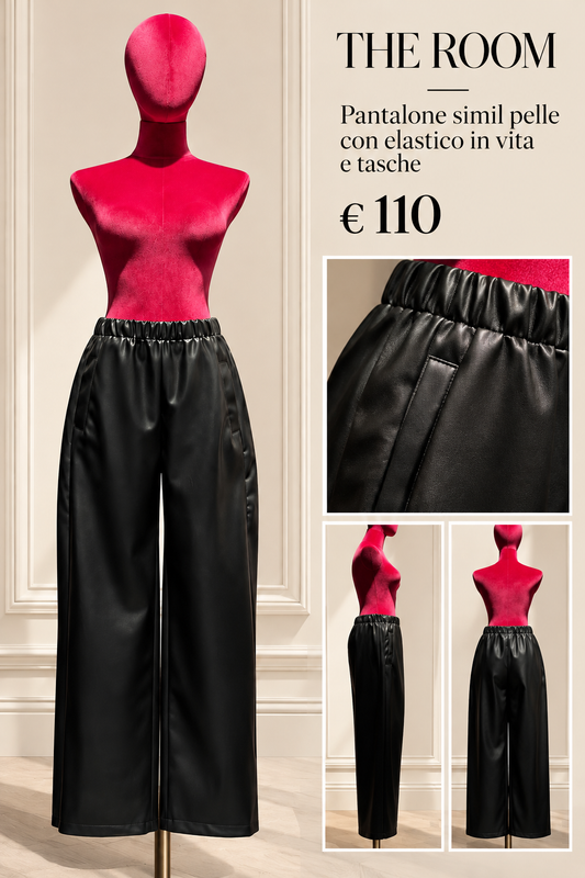 The room pantalone simil pelle nero con elastico in vita e tasche