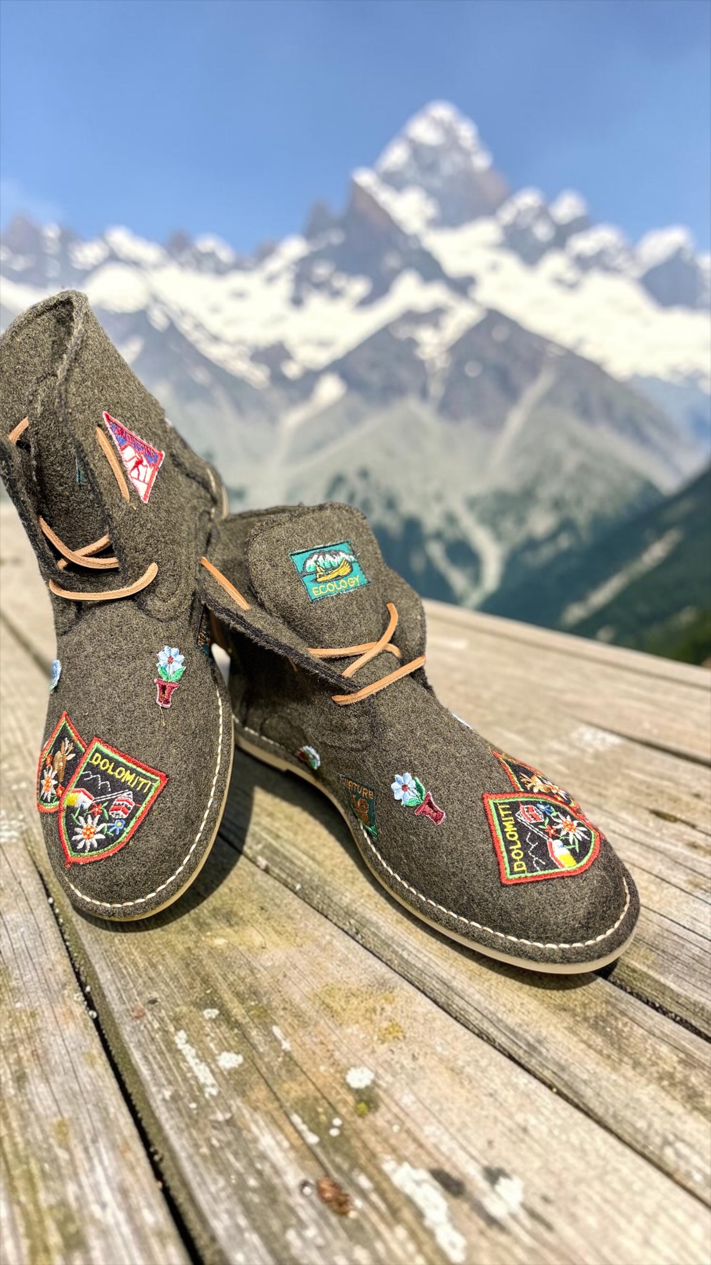 Passion Blanche polacchina NEVADA scarpa in lana cotta verde militare con applicazioni Cortina 🏔️
