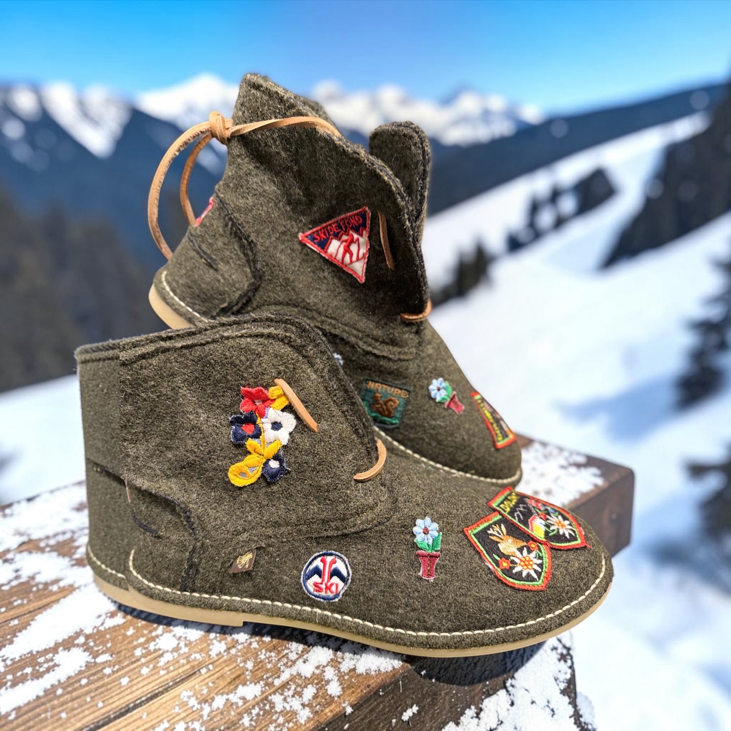 Passion Blanche polacchina NEVADA scarpa in lana cotta verde militare con applicazioni Cortina 🏔️