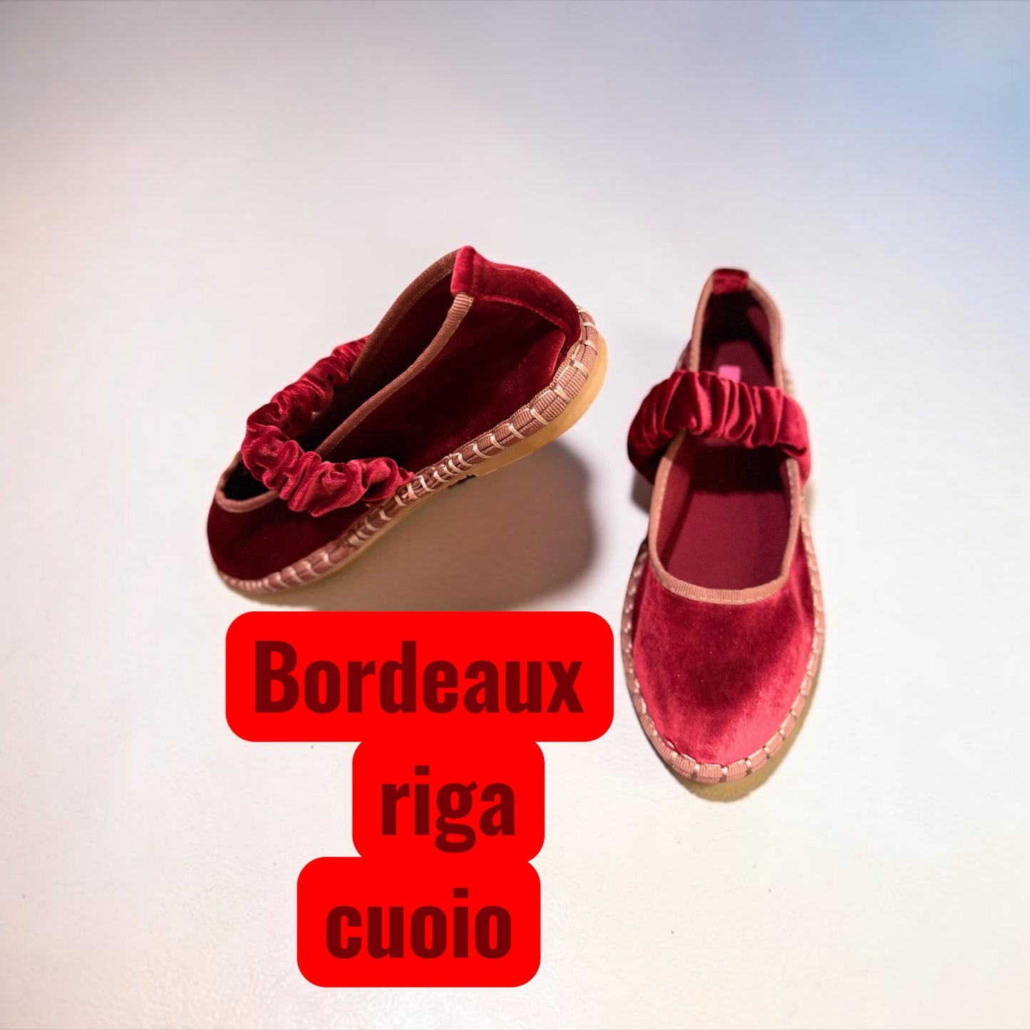 Love&roses scarpa (friulana) velluto bordeaux con profilo color cuoio ,suola in gomma ❤️