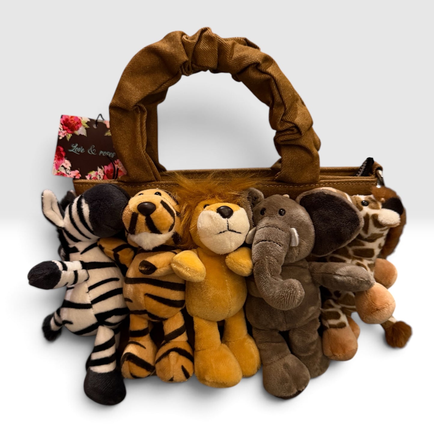Love&roses borsa 👜 cotone con tracolla con zebra,tigre,leone,elefante,giraffa (ha anche la tracolla) formato borsa cm 26x19 🤎🐅🦒🦓🦁🐘