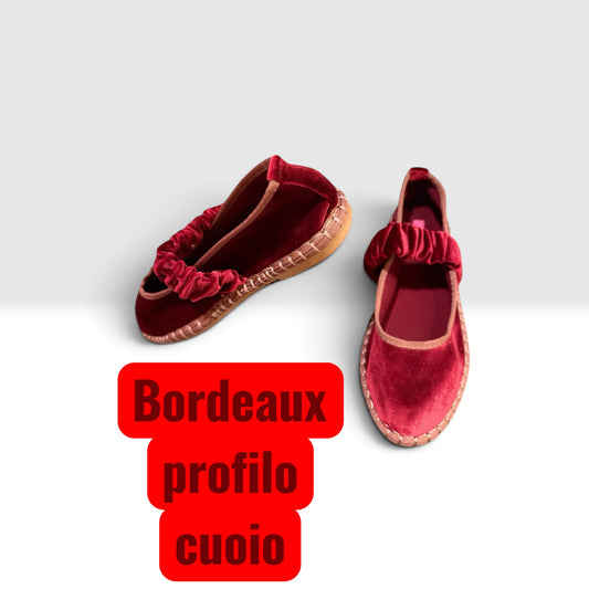 Love&roses scarpa (friulana) velluto bordeaux con profilo color cuoio ,suola in gomma ❤️