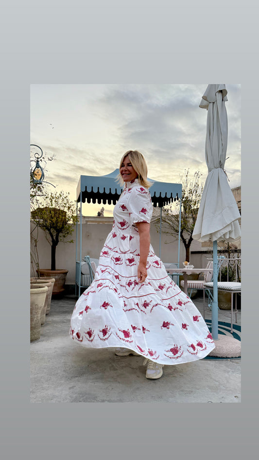 Cristina beautiful life abito lungo a balze di cotone