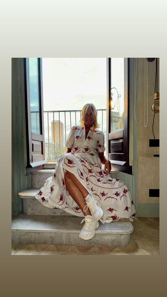 Cristina beautiful life abito lungo a balze di cotone