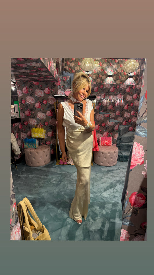 Pink memories abito sottoveste bicolore con intarsio pizzo corda e bianco