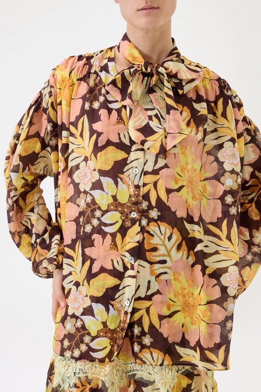 Pink memories camicia fantasia floreale con foulard rimovibile