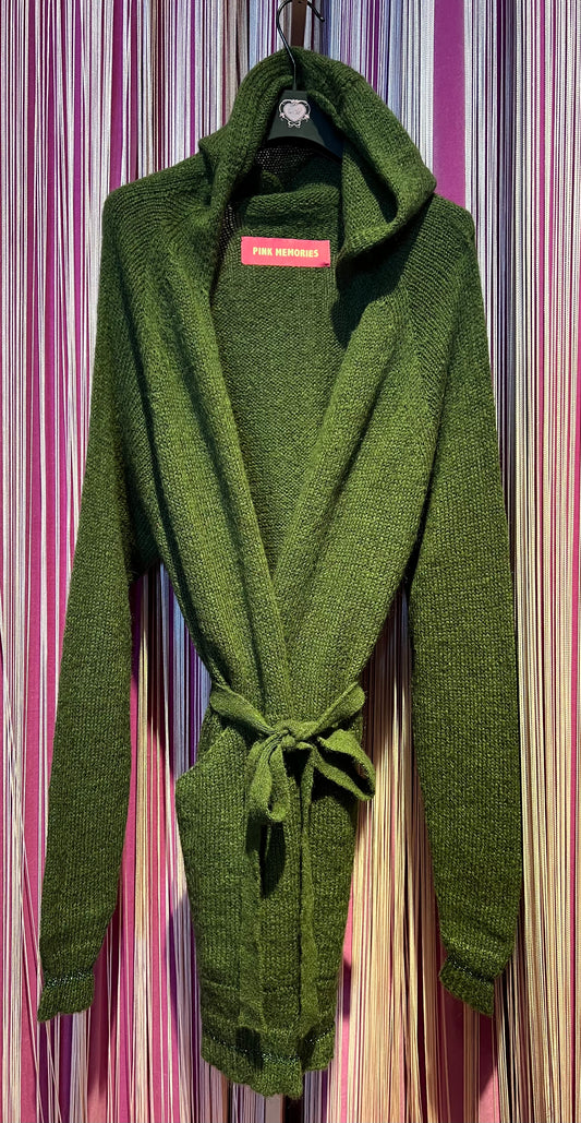 Pink memories cardigan con cappuccio verde