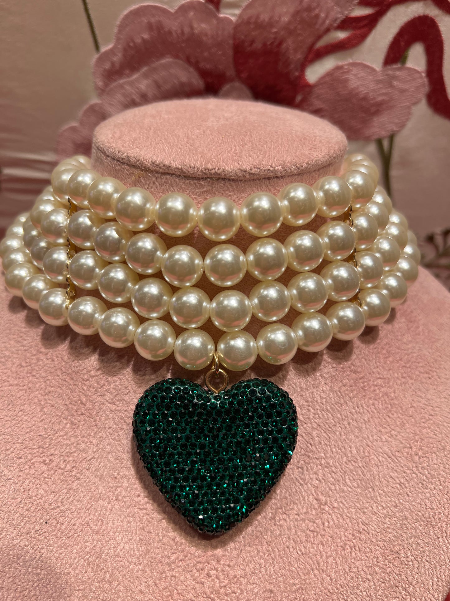 Collana choker perle cuore verde cristalli 💚