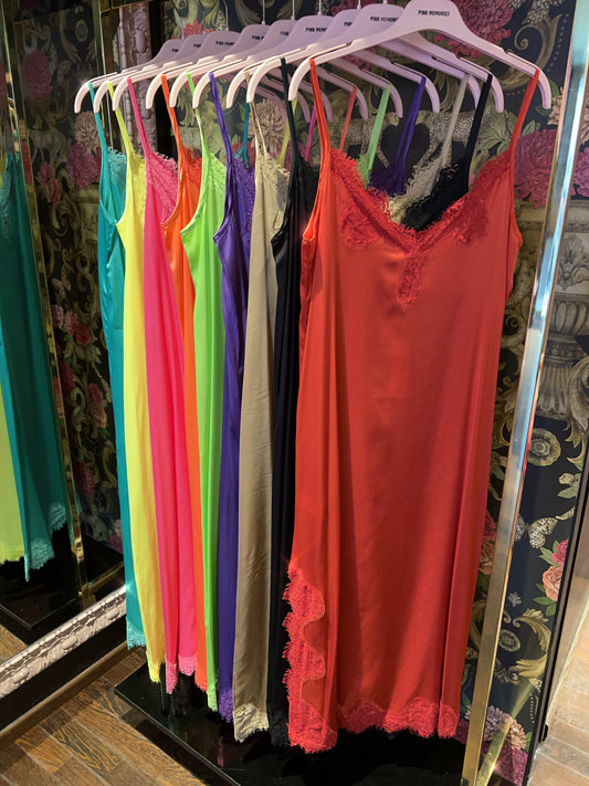 Pink memories abito sottoveste arancio spacco pizzo