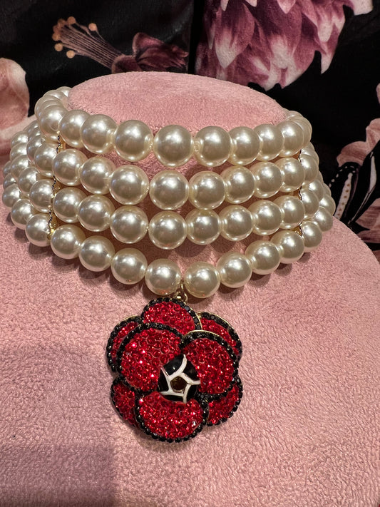 Collana choker perle gardenia rossa